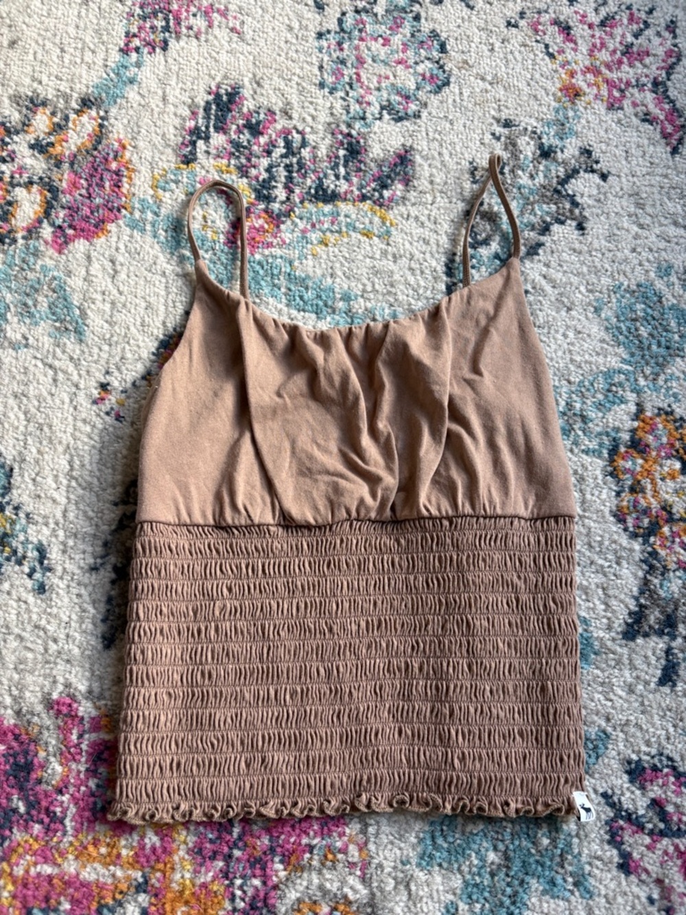 abercrombie kids Taupe Smocked Spaghetti-Strap Crop Cami